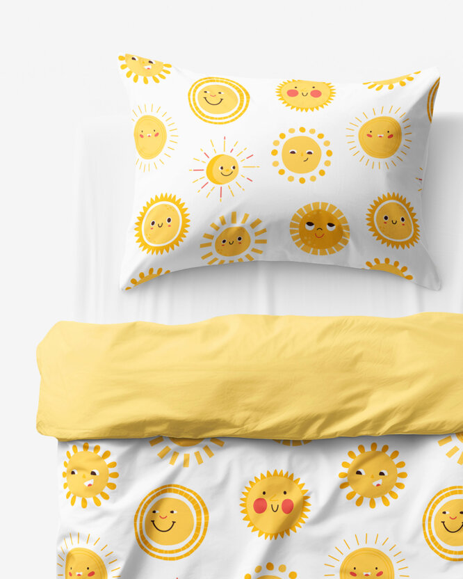Kinder-Bettwäsche aus Baumwolle Duo - lachende Sonnen mit gelb