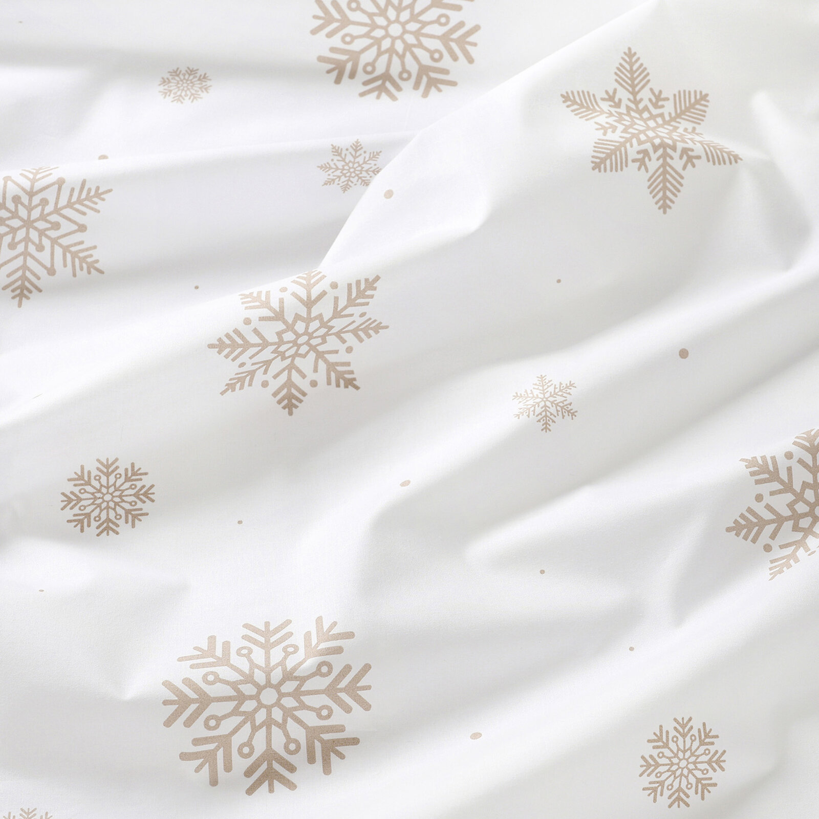 Ovale Weihnachts-Tischdecke aus 100% Baumwolle - Schneeflocken auf Weiß