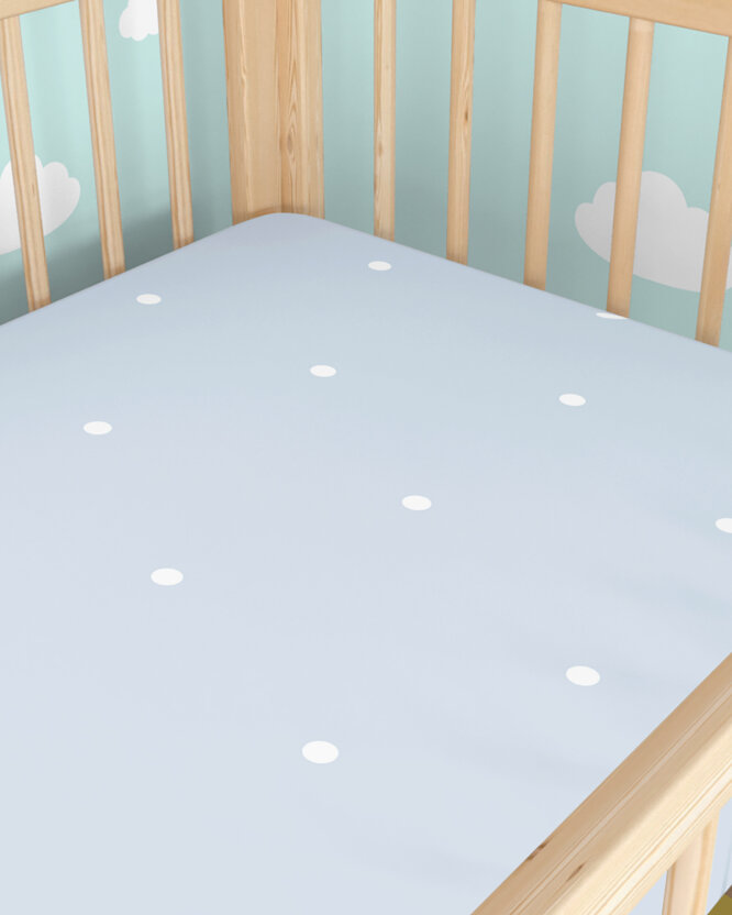 Spannbetttuch aus Baumwolle für Babybetten - Pünktchen auf Himmelblau
