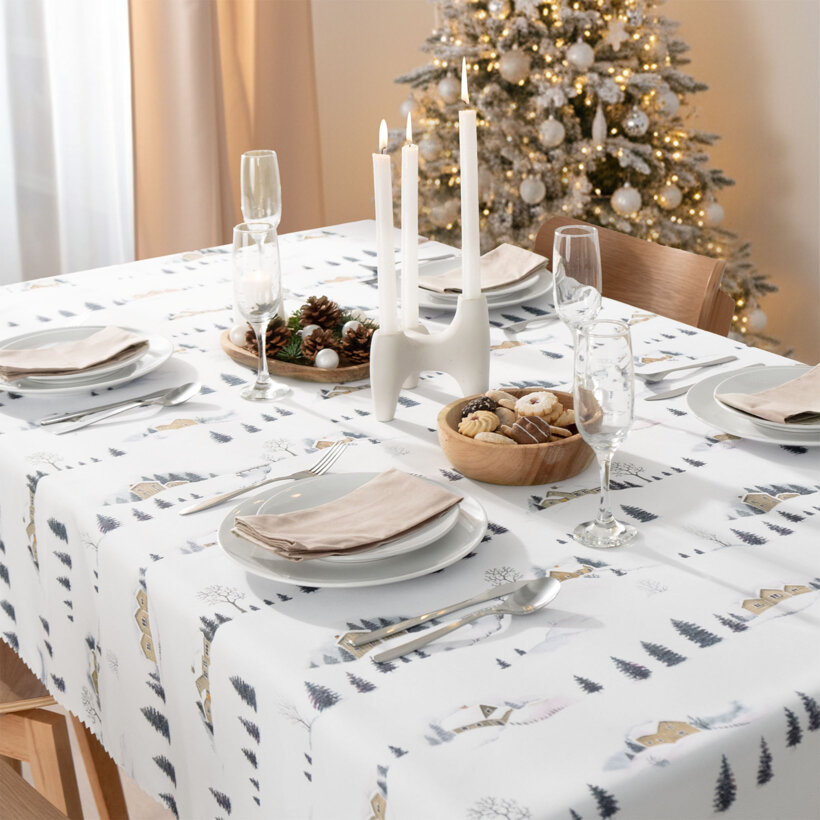 Eckige weihnachtliche Teflon-Tischdecke - Winterlandschaft