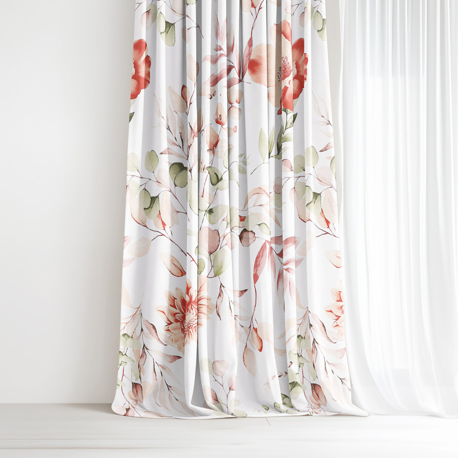Vorhang aus Baumwolle Deluxe - aquarelle Blumen