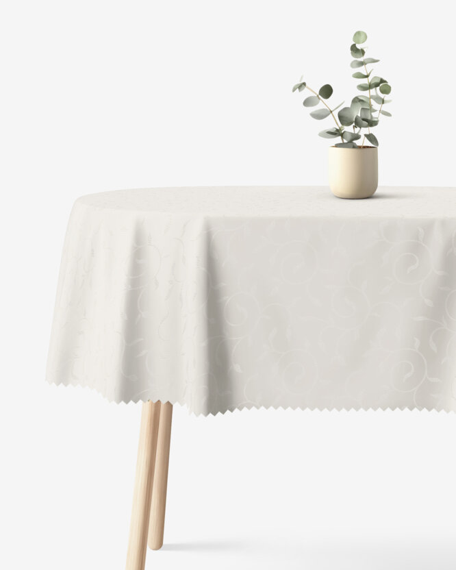 Ovale festliche Teflon-Tischdecke - creme mit großen Ornamenten