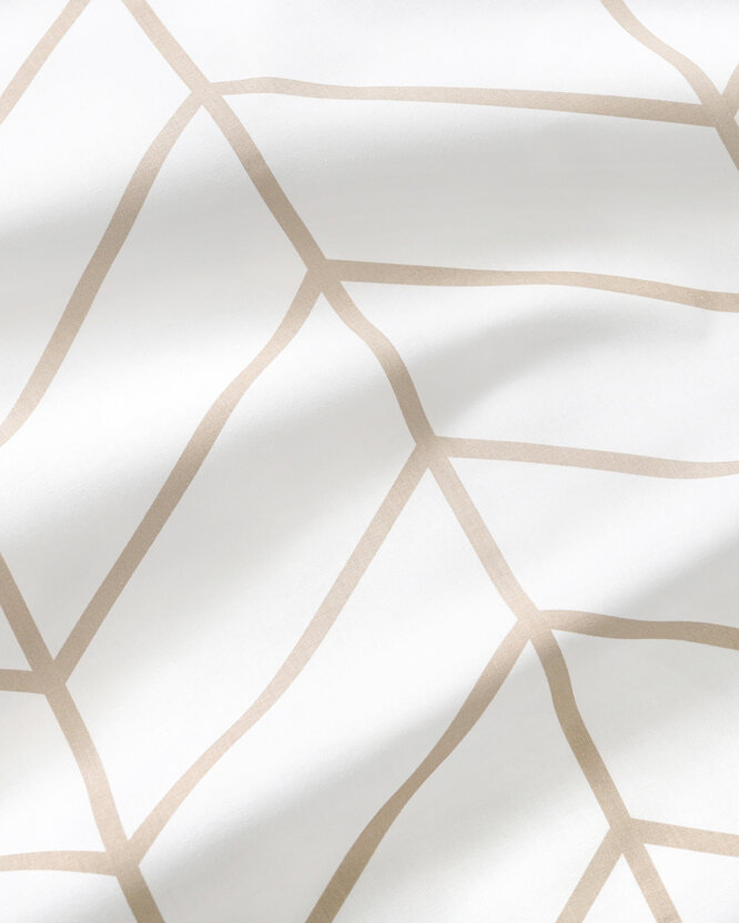 Baumwollstoff - Beiger Zickzack auf Weiß