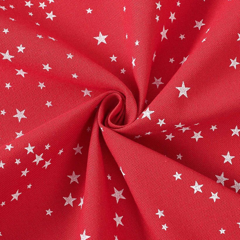 Dekorativer Stoff Valencia - Weihnachtssterne auf rotem Hintergrund