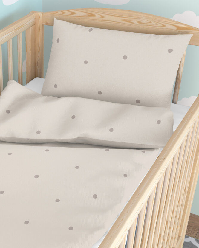 Bettwäsche für Babybetten aus Baumwolle - Pünktchen auf Beige