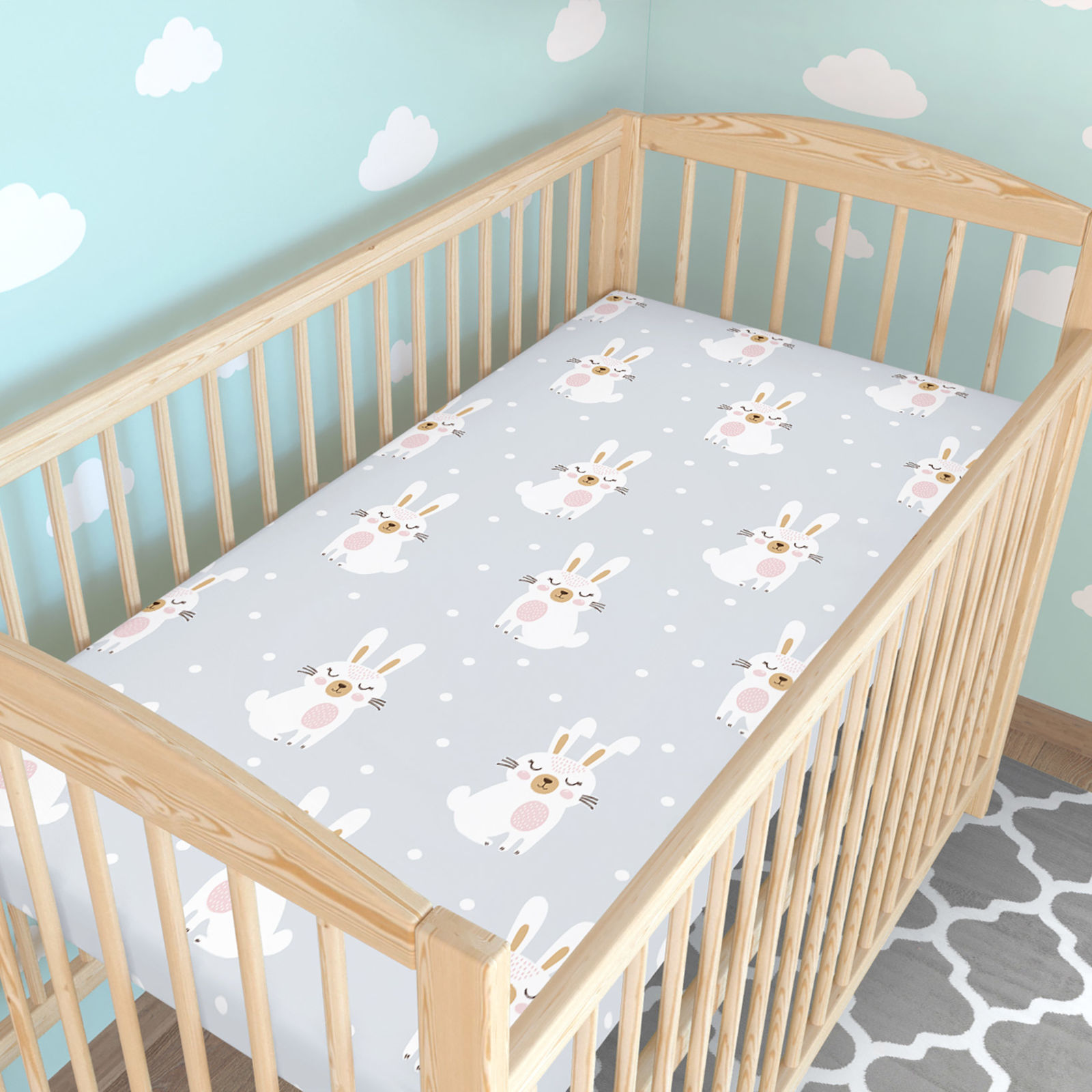 Spannbetttuch aus Baumwolle für Babybetten - verträumte Kaninchen