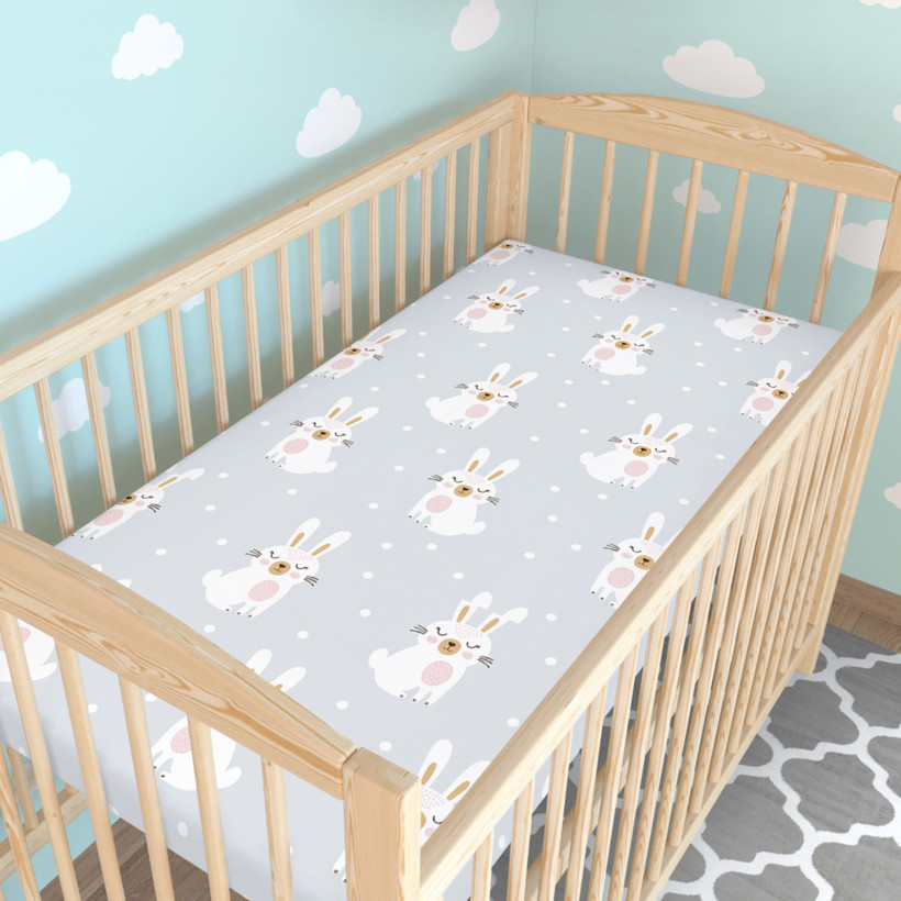 Spannbetttuch aus Baumwolle für Babybetten - verträumte Kaninchen