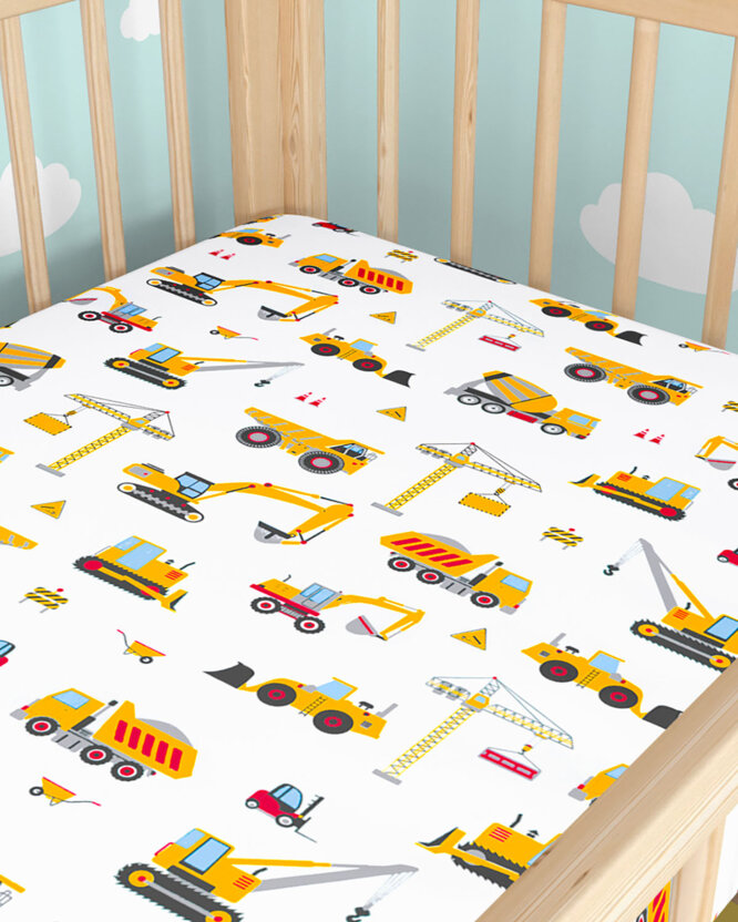 Spannbetttuch aus Baumwolle für Babybetten - Lastwagen und Bagger