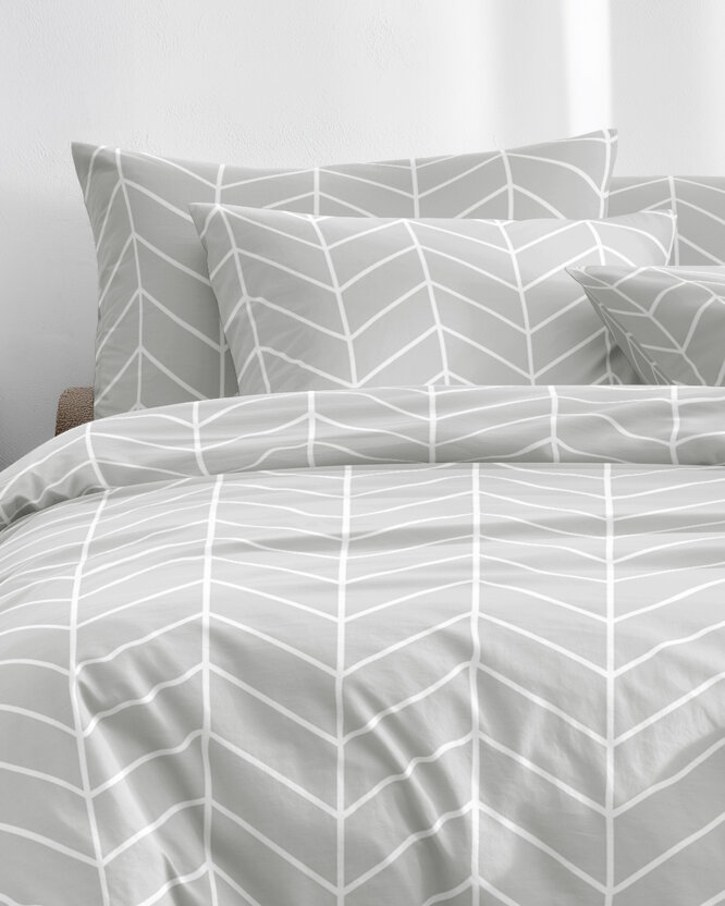 Bettwäsche aus Baumwolle - Weißer Zickzack auf Grau