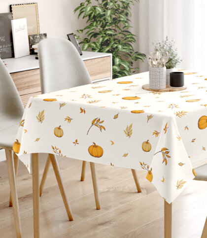 Eckige Tischdecke 100% Baumwolle - Herbstkürbisse und Blätter