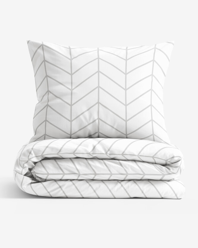 Bettwäsche aus Baumwolle - Grauer Zickzack auf Weiß