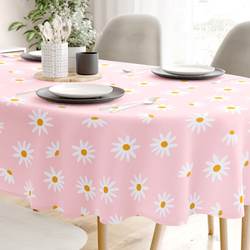 Ovale Tischdecke aus 100% Baumwolle - Margerite Blumen
