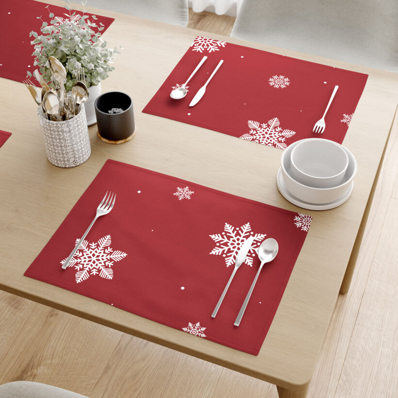 Weihnachtliches Tischset 100% Baumwolle - Schneeflocken auf Rot - 2 Stück