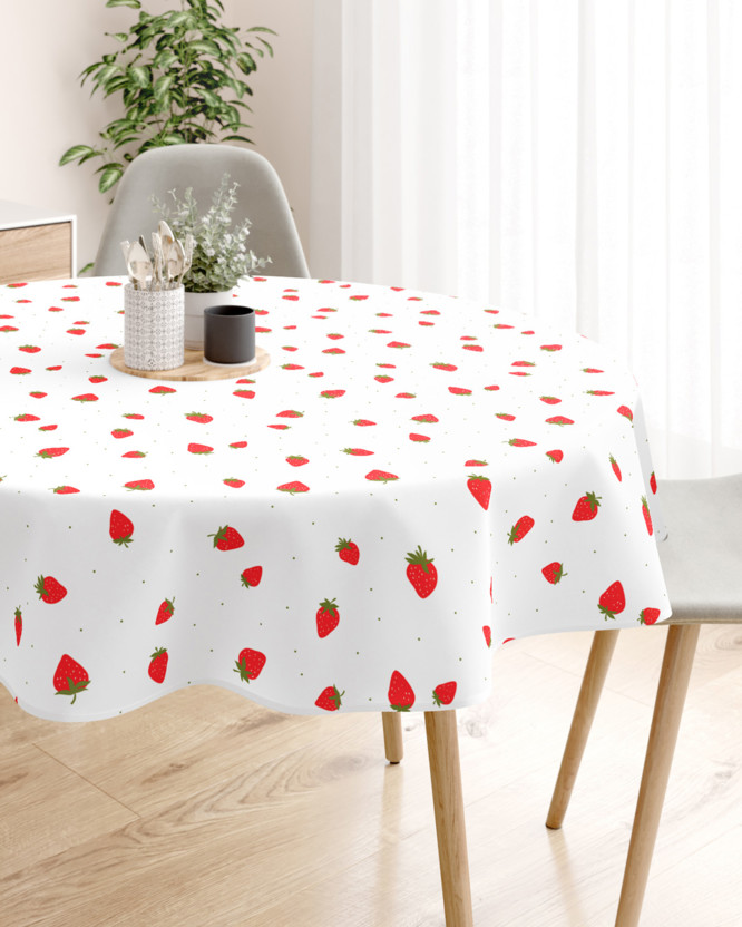 Runde Tischdecke 100% Baumwolle - frische Erdbeeren