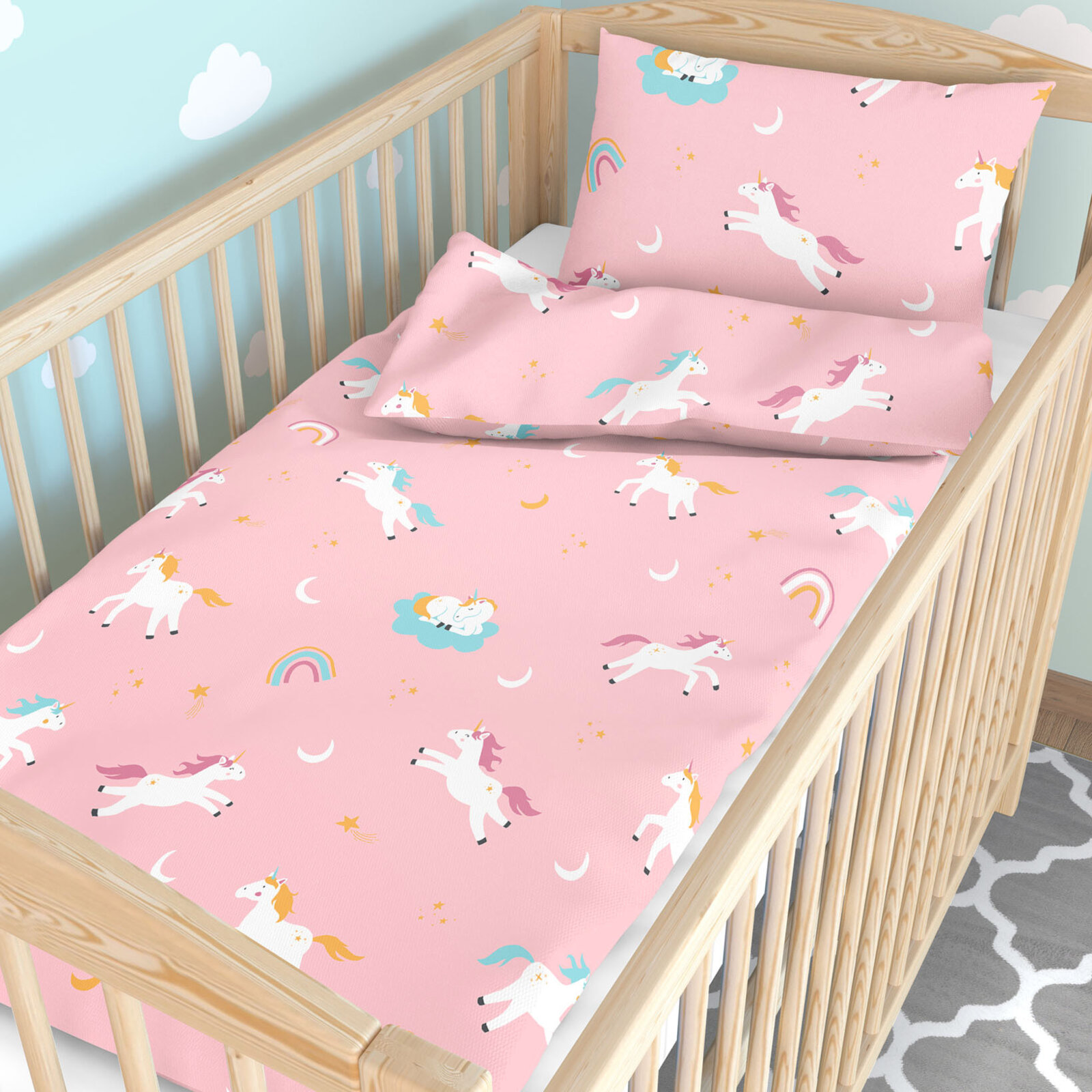 Bettwäsche für Babybetten aus Baumwolle - Lustige Einhörner