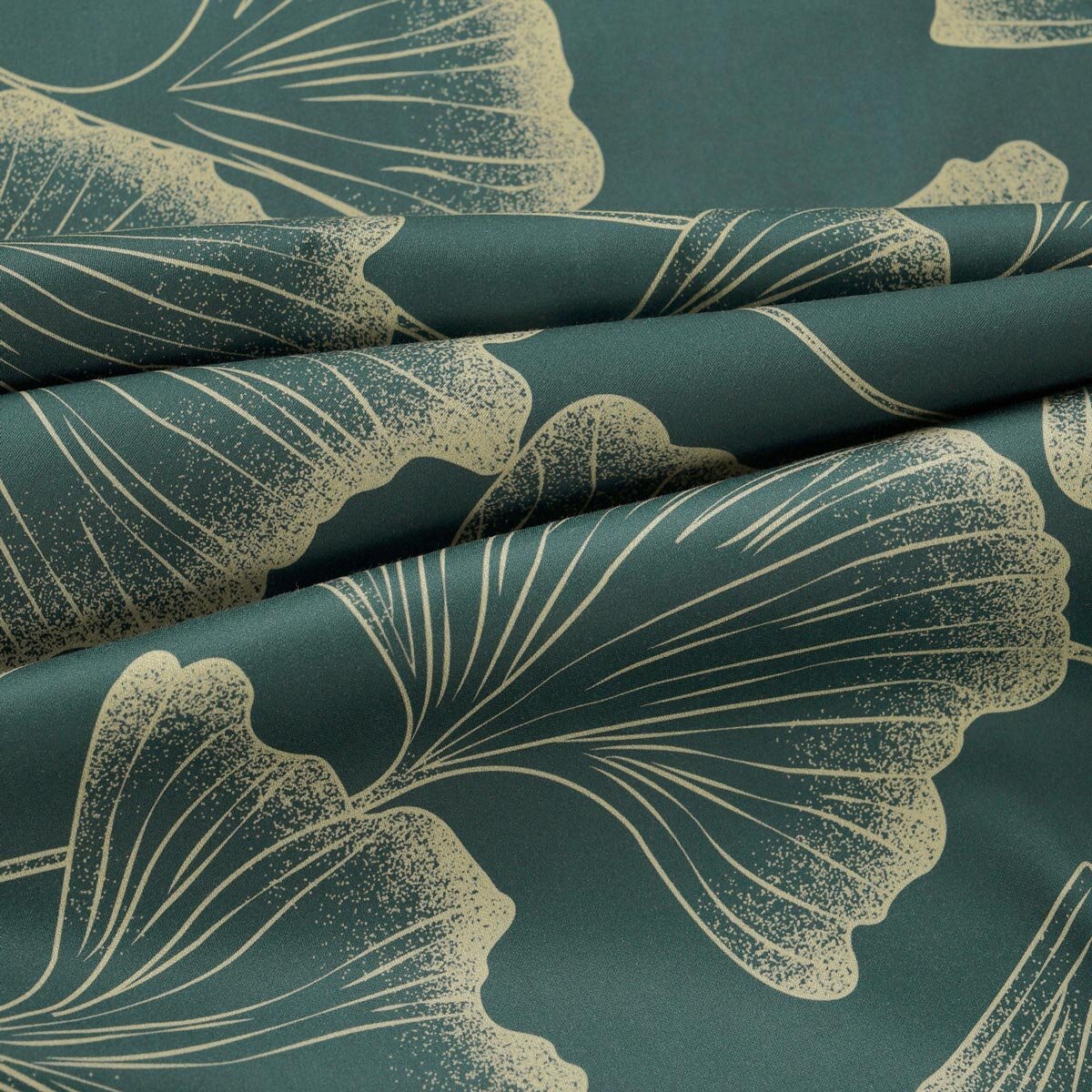 Mako-Satin - Ginkgoblätter auf Dunkelgrün