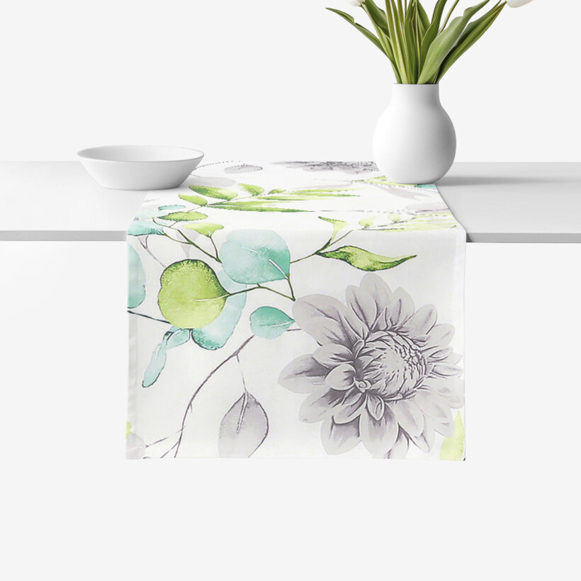 Tischläufer aus 100% Baumwolle Deluxe - Eukalyptus mit Blumen