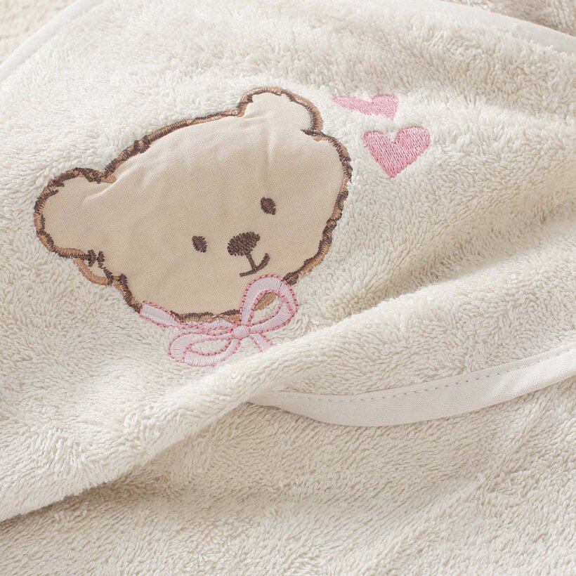 Frottee Babybadetuch mit Kapuze - Bärchen auf Beige