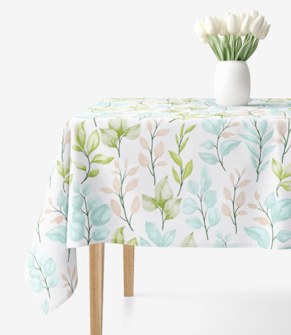Eckige Tischdecke 100% Baumwolle Deluxe - bemalte Blätter
