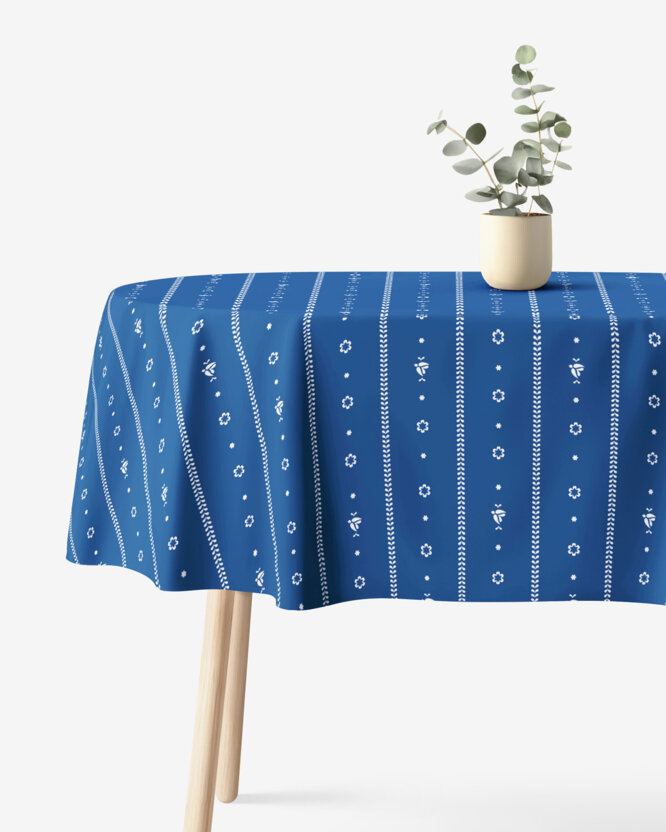 Ovale Tischdecke aus 100% Baumwolle - Blaue Folklore