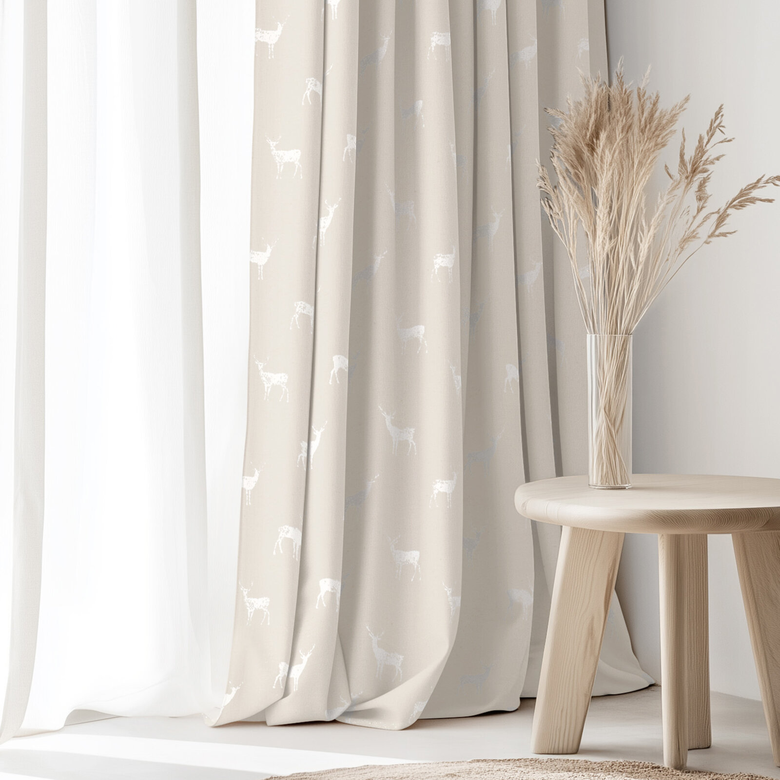 Weihnachtsvorhang Natura - Hirsche auf natürlichem