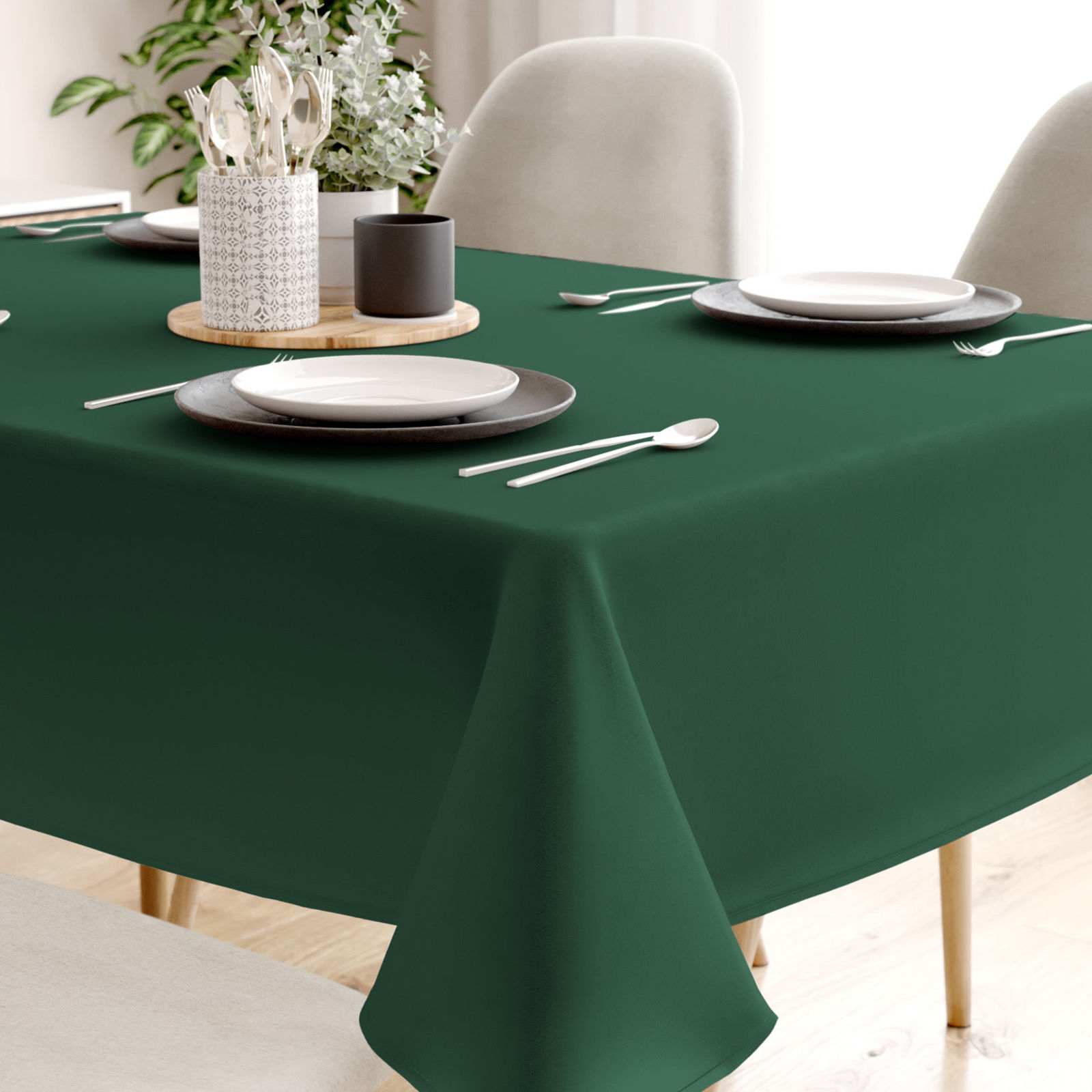 Eckige weihnachtliche Tischdecke 100% Baumwolle - dunkelgrün