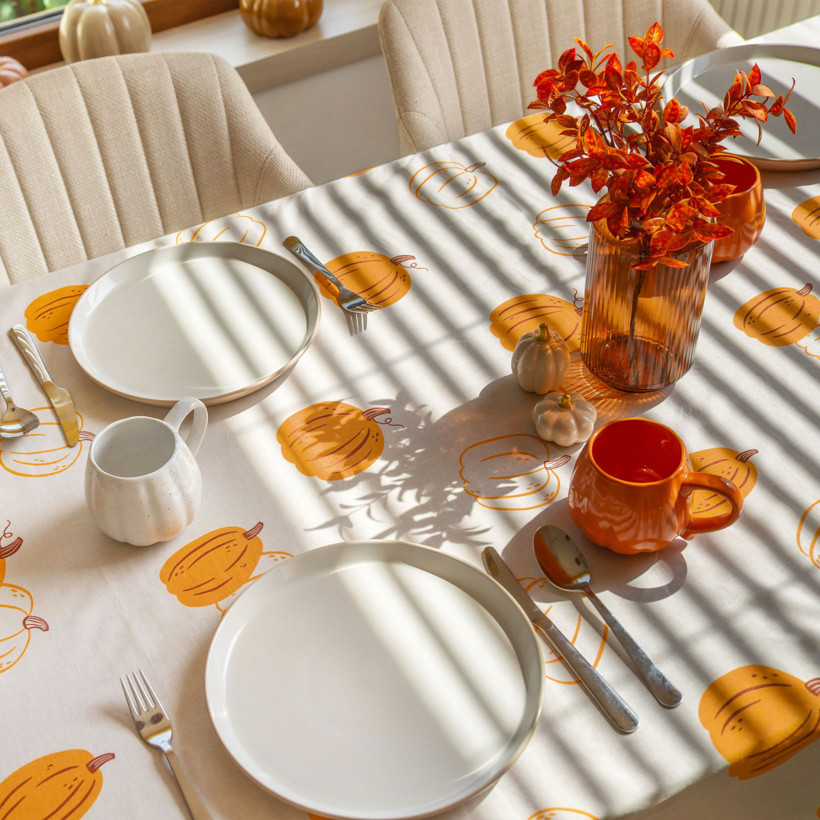 Eckige  Tischdecke 100% Baumwolle - Herbstkürbis
