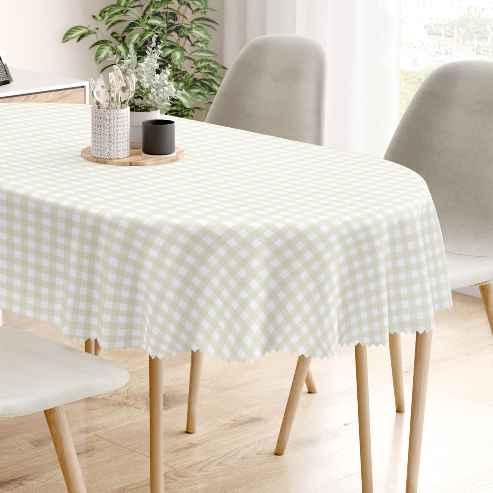 Ovale Tischdecke Teflon - beige Würfel
