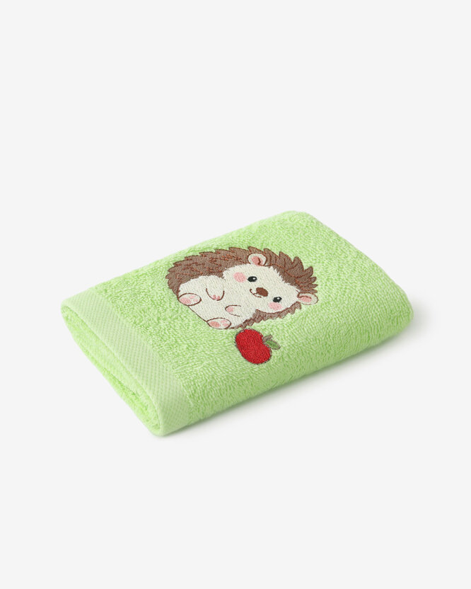 Kinder-Frottierhandtuch - Igel mit Apfel auf Grün