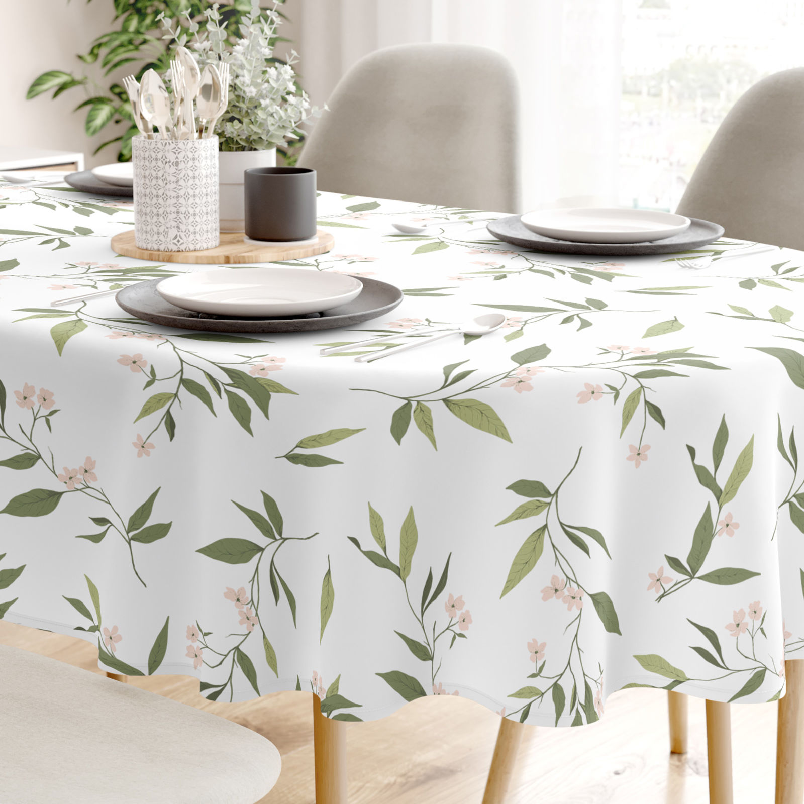 Ovale Tischdecke 100% Baumwolle - Duft nach Jasmin