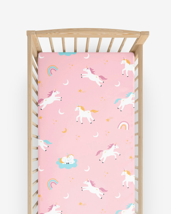 Spannbetttuch aus Baumwolle für Babybetten - Lustige Einhörner