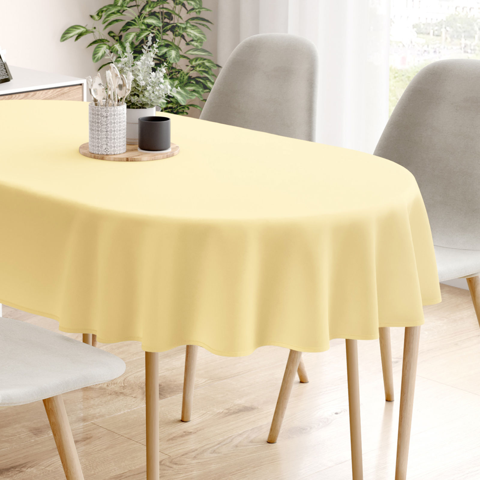 Ovale Tischdecke aus 100% Baumwolle - Bananenfarbe