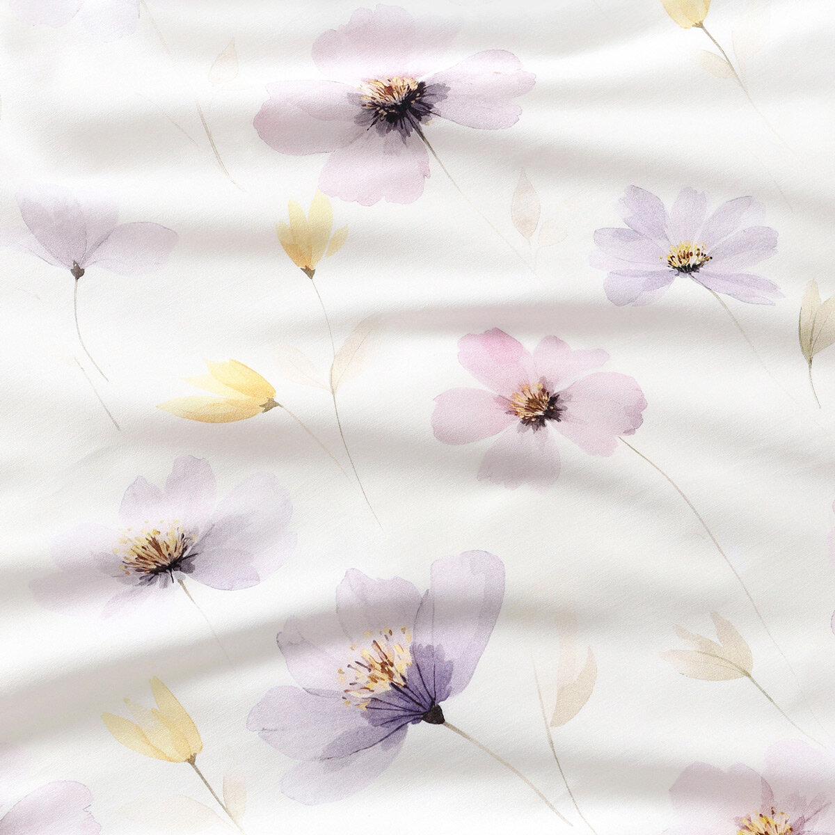 Kissenbezug aus Mako-Satin - Lila Blüten