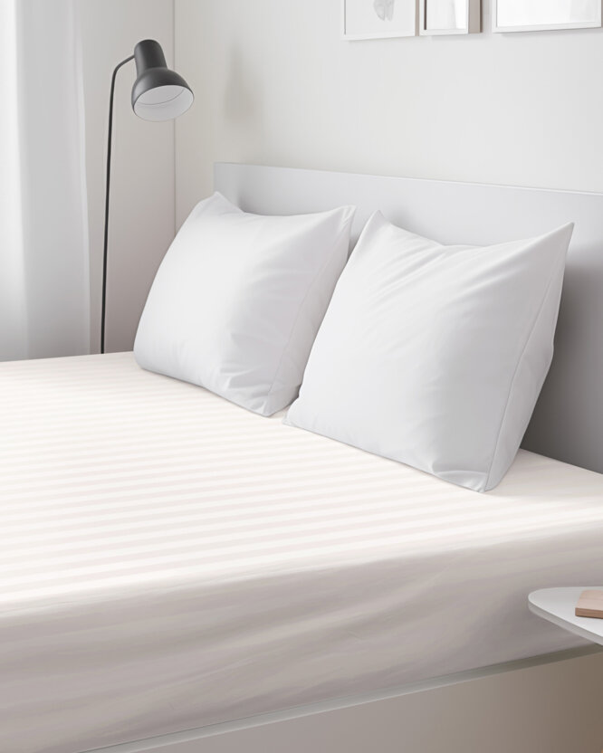 Spannbettlaken aus Damask - creme Streifen mit Satin-Glanz