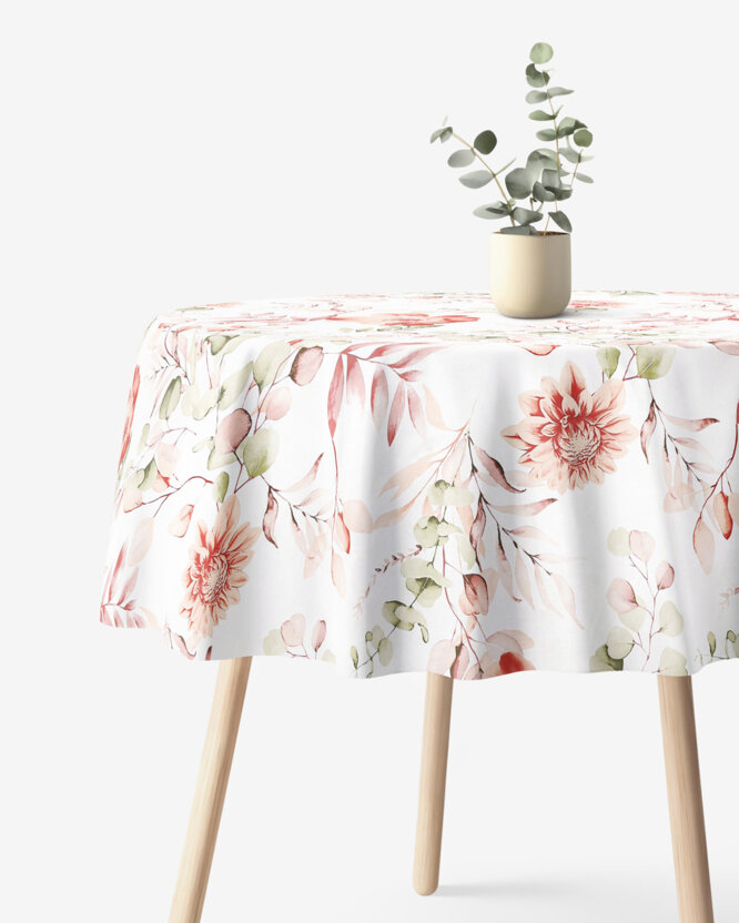 Runde Tischdecke 100% Baumwolle Deluxe - aquarelle Blumen