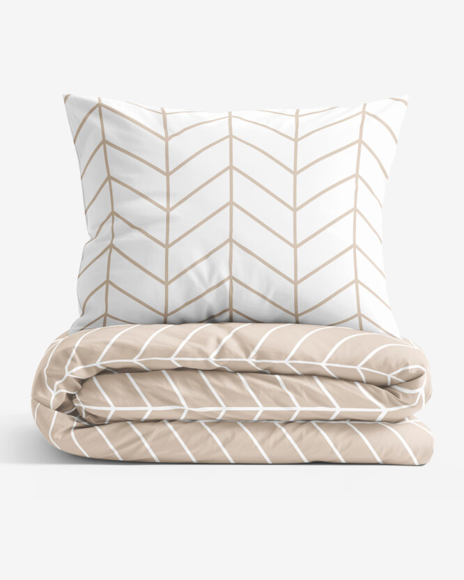 Bettwäsche aus Baumwolle - Weißes und beiges Zickzack