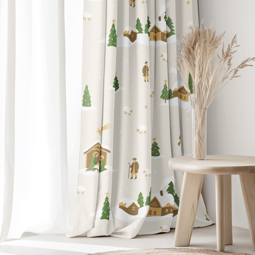 Weihnachtlicher Vorhang aus Baumwolle - Weihnachtslieder