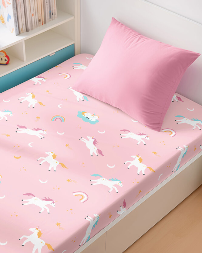 Kinder-Spannbetttuch aus Baumwolle - Lustige Einhörner