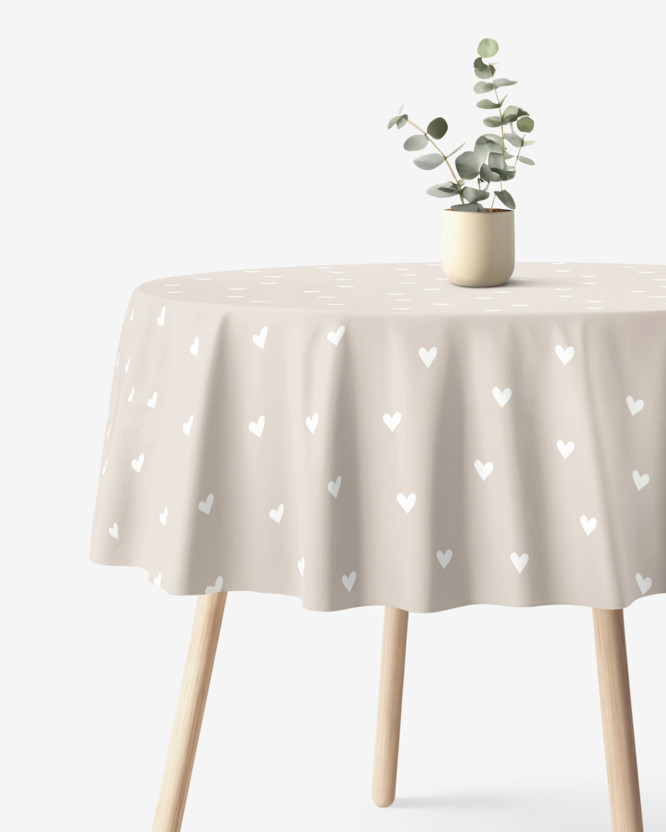 Runde Tischdecke 100% Baumwolle - Herzchen auf Latte