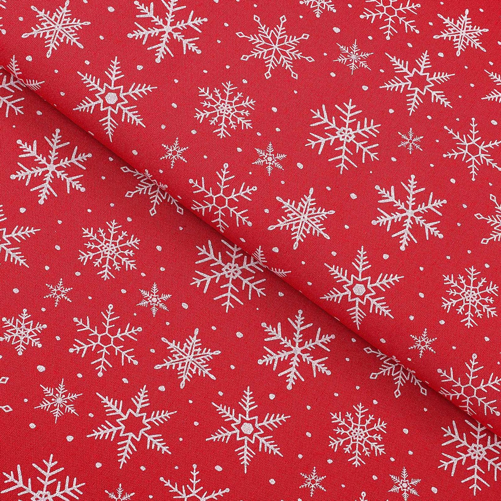 Dekorativer Stoff Valencia - Weihnachtssterne auf rotem Hintergrund